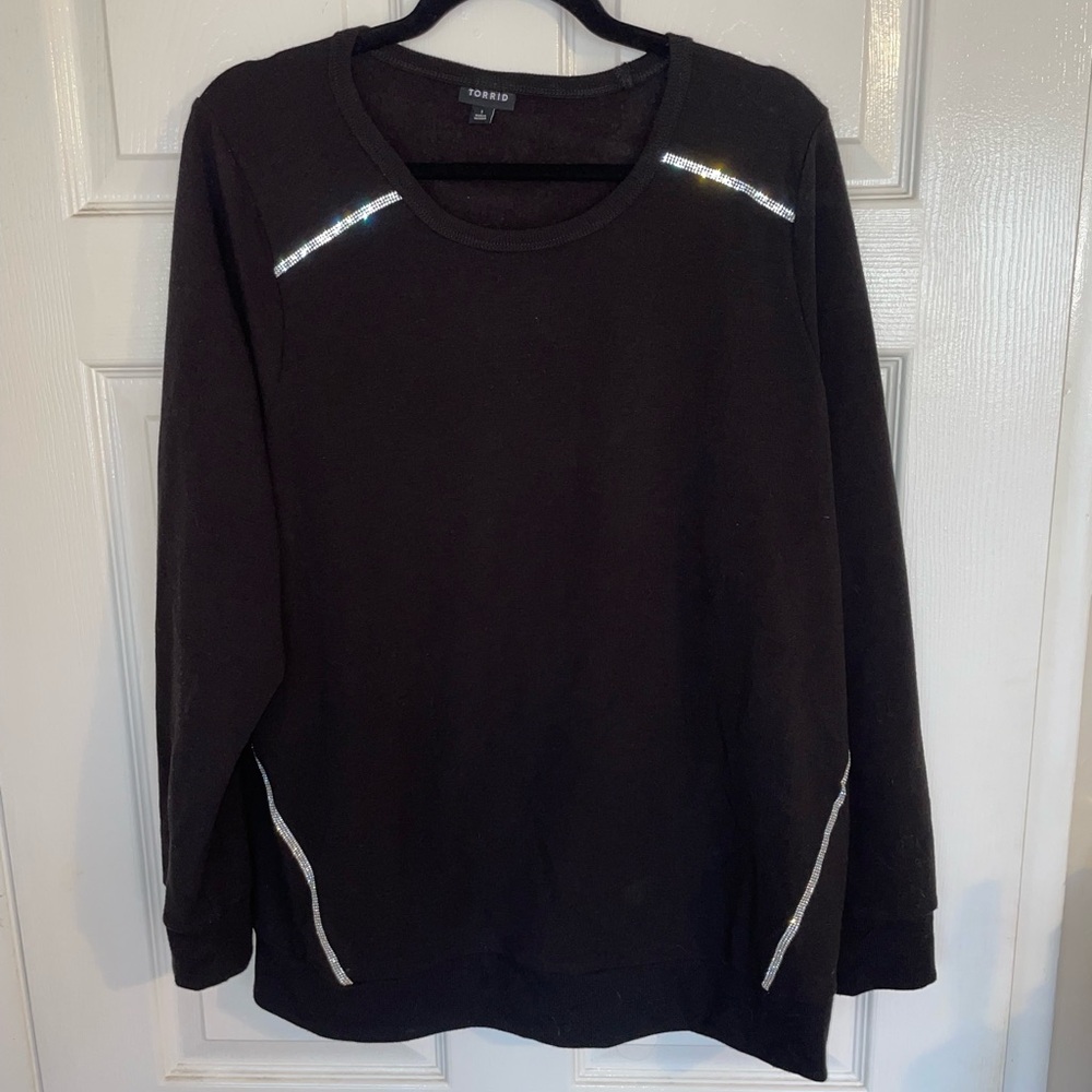 Torrid Black Fleece Long Sleeve Sparkly Rhinestone Sweater